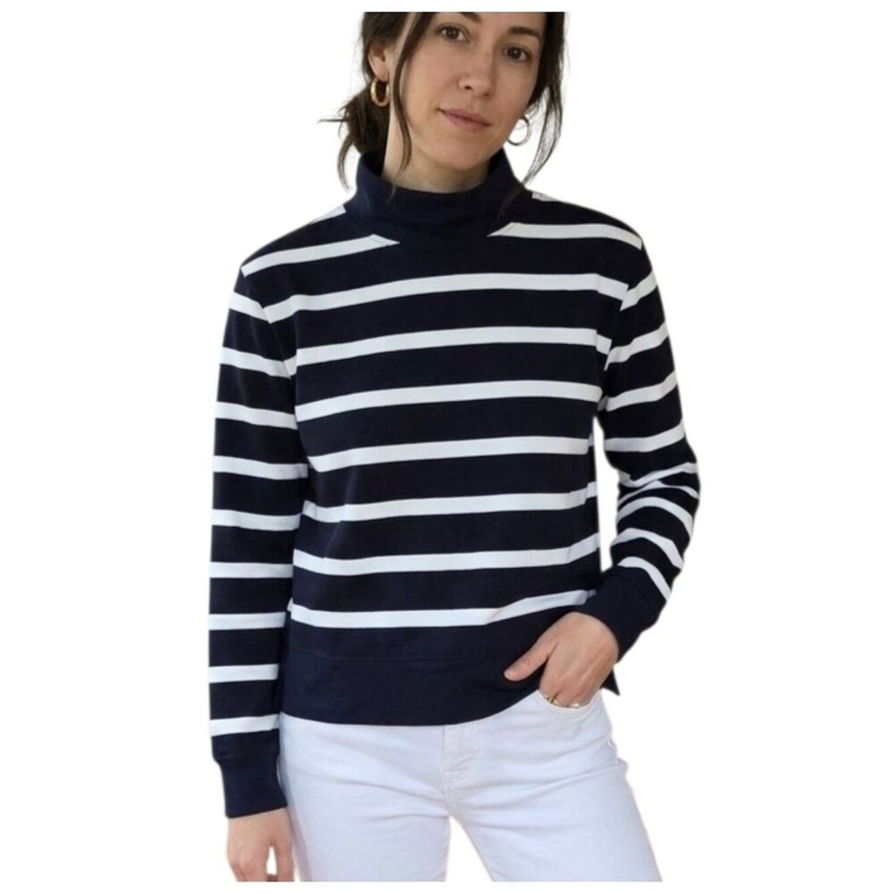 Danskin Luxe Rugby Nautical Stripe Mock Neck Pullover Athleisure Top Sweatshirt